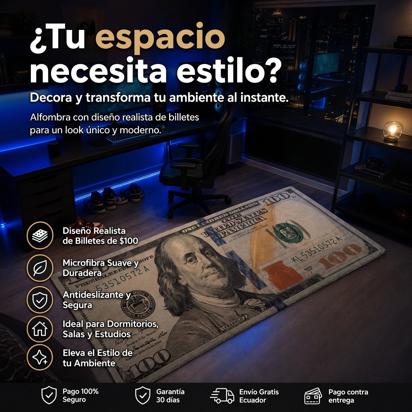 ALFOMBRA CON ESTILO DE BILLETE DE $100